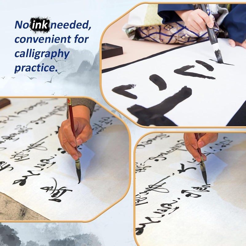 Jaloro 6 Pcs Chinese Calligraphy Cloth Set Magic Writing with Water Canvas No Ink Scroll Canvas Reusable Calligraphy Practice Kit with Brush Pen Plastic Dish Gift for Beginners Home School - Image 5